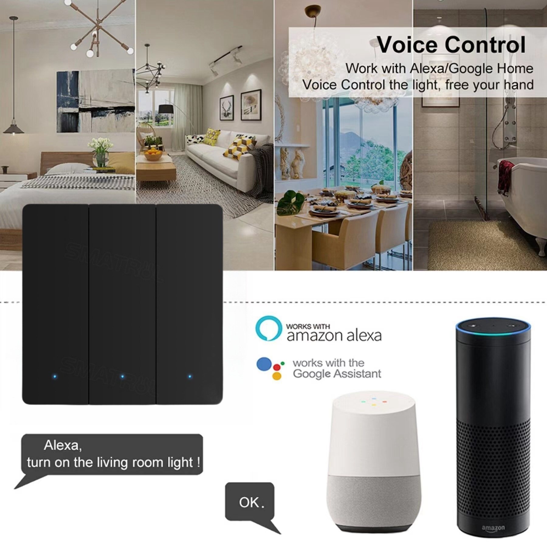 Doodle European standard ZigBee key-operated smart switch with Alexa voice control for European and British standards smart wall switch